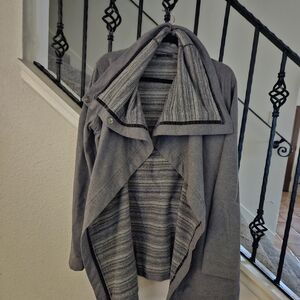 Gray Cardigan Sweater with Striped Design